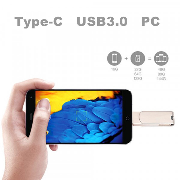  3 in 1 USB Flash Drive, Memory Expansion Multi-Functions Type-C USB 3.0 + Micro USB Memory Stick Compatible for Cellphone/Android/Windows PC (64GB)