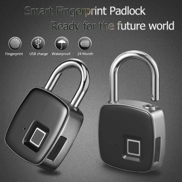 Farsler Fingerprint Padlock Waterproof Keyless Anti-Theft Padlock, Suitable for Door, Cabinet, Backpack, Cargo, Bike, Luggage, Support USB Charging