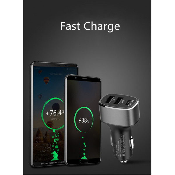 Fast Charging Car Charger USB C, R+M 3 Ports 39W Dual USB & Type C Port Car Charger with LED  Indicator for Android iPhone 8 /Plus/X, Tablets MP3 Air Purifier and More (Black)