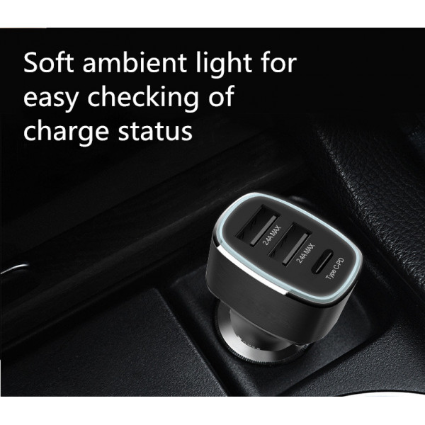 Fast Charging Car Charger USB C, R+M 3 Ports 39W Dual USB & Type C Port Car Charger with LED  Indicator for Android iPhone 8 /Plus/X, Tablets MP3 Air Purifier and More (Black)