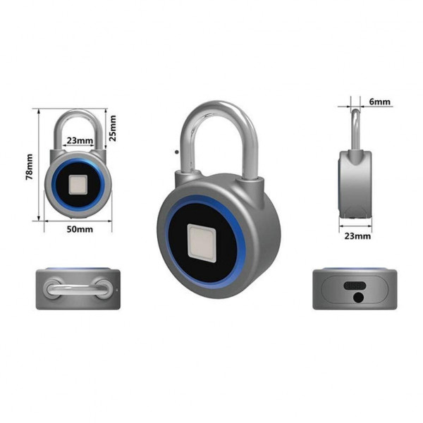 Fingerprint Padlock, Bluetooth Connection Metal Waterproof, Suitable for House Door, Suitcase, Backpack, Gym, Bike, Office, APP is Suitable for Android/IOS, Support USB charging (Blue)