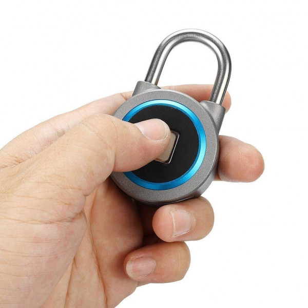 Fingerprint Padlock, Bluetooth Connection Metal Waterproof, Suitable for House Door, Suitcase, Backpack, Gym, Bike, Office, APP is Suitable for Android/IOS, Support USB charging (Blue)