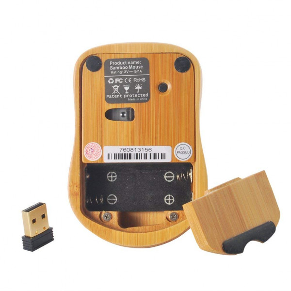 Wireless Optical Bamboo Mouse with USB Receiver for Notebook, PC, Laptop, Computer, Macbook