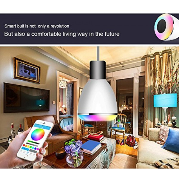 Farsler BL08A Wireless Bluetooth 4.0 Speaker Smart LED Light bulb Smartphone Controlled Dimmable Multicolored Color Changing Lights Works with iPhone Android Phone and Tablet 